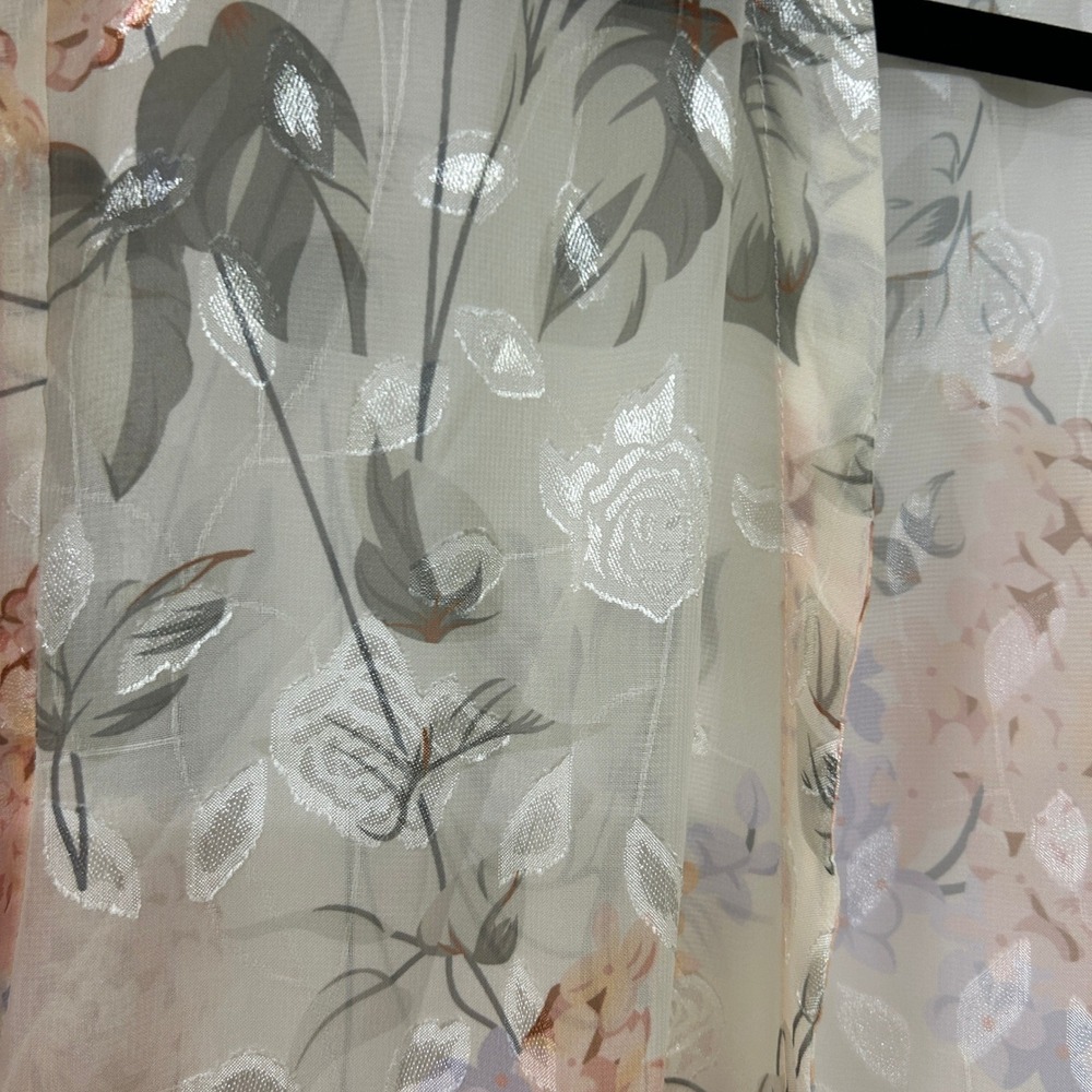 Floral Sheer Kimono Duster Cardigan M Romantic Boho Layering Open Front Longline - Picture 3 of 9